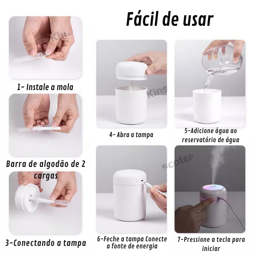 Umidificador de Ar e Difusor de Aromas Portátil